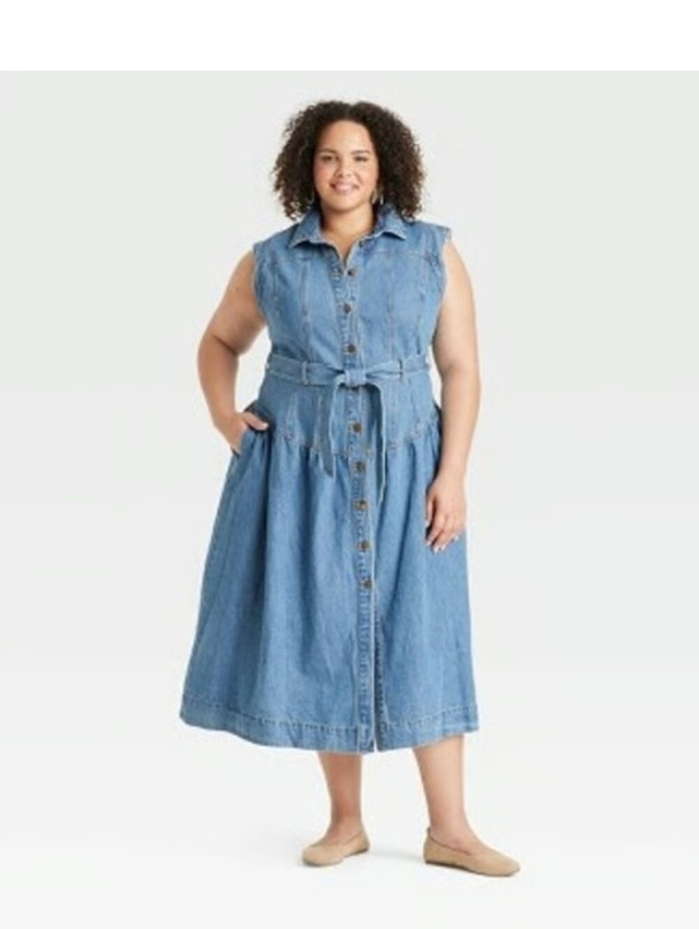 Universal Thread Women's Indigo Tie-Waist Midi A-Line DressPlus Size, Size 17
